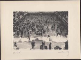 1930 Orphanidesz János (1876-1939): Hullámfürdő. Vintage fotó, művészfólián keresztül másolva, aláírt, 16x11cm/24x18cm