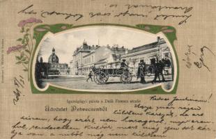 Debrecen Deák Ferenc utca, zsinagóga, Igazságügyi palota, floral Art Nouveau litho (fa)