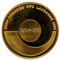Svájc 1974. 100 éves az UPU - konferencia Lausanne Au sorszámozott emlékérem (26.04g/0.900/33mm) T:PP dísztokban Switzerland 1974. 100th anniversary of UPU - konference in Lausanne Au numbered medallion (26.04g/0.900/33mm) in case C:PP