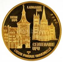 Svájc 1974. "100 éves az UPU - konferencia Lausanne" Au sorszámozott emlékérem (26.04g/0.9...