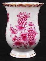 Herendi sötét rózsaszín virágos váza, kézzel festett, jelzett, hibátlan, m:12 cm / Herend porcelain hand-painted Victoria vase