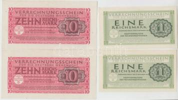 Német 3.Birodalom/Deutsche Wehrmacht (Német Véderő) 1944. 1M (2x) + 10M (2x) T:I-,II (hajtatlanok) German Third Reich/Deutsche Wehrmacht 1944. 1 Mark (2x) + 10 Mark (2x) C:AU,XF (unfolded)