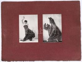 cca 1920-1930 Máté Olga két, levlap méretű felvétele Katáról és Loláról, Szentpál Olga mozgásművészeti tánccsoportjából, mindkét kép nyomdai másolat, 12,5x8/26x34,5cm
