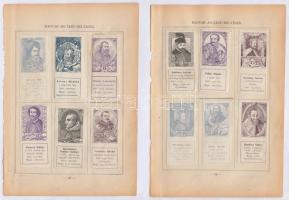 1898 Magyar arckép bélyegek 12 darab gyűjtési bélyeg, híres emberek eredeti albumlapra ragasztva