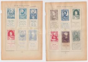1898 Magyar arckép bélyegek 12 darab gyűjtési bélyeg, híres emberek eredeti albumlapra ragasztva