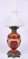 Rudolf Ditmar Wien szecessziós petróleum lámpa, festett fajansz, réz, pótolt üveggel, jelzett, hibát...