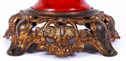 Rudolf Ditmar Wien szecessziós petróleum lámpa, festett fajansz, réz, pótolt üveggel, jelzett, hibát...