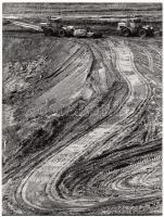 cca 1960-1970 Gebhardt György (1910-1993): Mezőgazdasági táj; Agyagbánya. 2db vintage fotó, az egyik aláírt, a másik jelzetlen, a szerző hagyatékából, 24x18cm