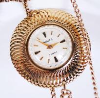 Chaika ékszeróra 17 kővel, rézfoglalatos, lánccal, működik, jó állapotú / Jewellery watch, operable.