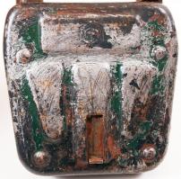 Antik nagyméretű lakat, kulccsal, 14x9 cm, működik (kopott)