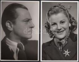 cca 1940 Angelo (Funk Pál) (1894-1974): Jávor Pál és Turay Ida színészek portréi. 2db vintage fotó, az egyik pecséttel jelzett, levlap méretben