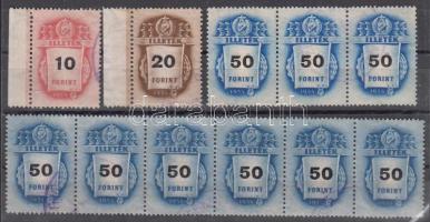 1954 10Ft, 20Ft és 50Ft illetékbélyeg, összesen 11 db összefüggésekkel