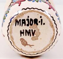 Major Judit(1968- ): virágmintás váza, kézzel festett kerámia, jelzett, magasság: 16 cm (alján mázhi...