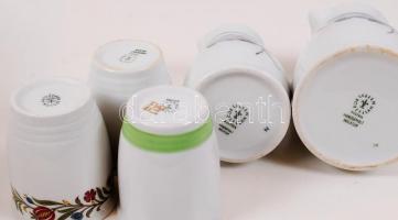 Lilien osztrák porcelán, 5 db, 2 matricás pohár, szarvas és virág mintával, 1 kézzel festett pohár é...