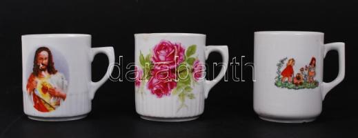 Zsolnay 3 db porcelán bögre, matricás, különböző mintával, az egyik sérült, magasság: 9 cm