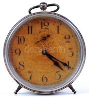 cca 1910 antik vekker óra, fém, működik/ Antique watch, metal, operable, 12 cm