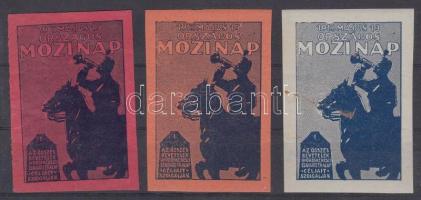 1915 Országos Mozinap- Vöröskereszt Auguszta Alap 3 db levélzáró