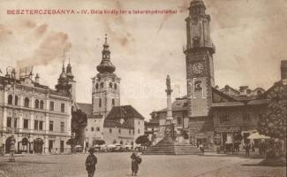 Besztercebánya, IV. Béla király tér, takarékpénztár, Havelka József nyomdája / square, savings bank, printing house (EK)