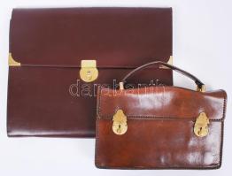 Kis méretű barna bőrtáska és bordó bőr irattartó, 17x26 cm ill. 29x36 cm