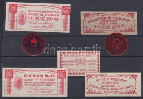 1915 Honvédelmi Minisztérium magyar- és horvát nyelvű ellenőrző bélyegei, összesen 7 db