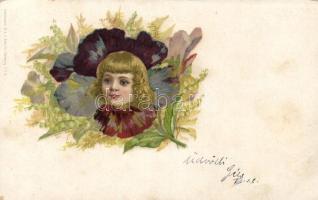 1899 Child, flower, litho