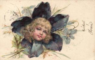1899 Child, flower, litho