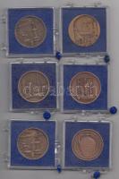 6db különféle Br emlékérem (32mm), mindegyik plombált ÁPV tokban: "Tatabánya", "Sopro...