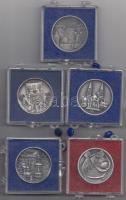 5db különféle fém emlékérem (32mm), mindegyik plombált ÁPV tokban: "Keszthely", "Sáro...