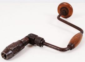 Régi kézi fúró, fém, működőképes/ Old manual drill bit 46 cm