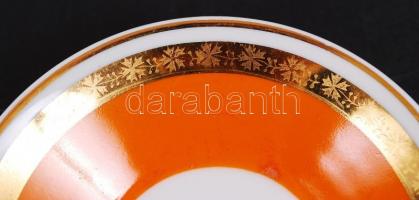 6 db Hollóházi csésze és csészealj, kék, fekete, narancs párosításban, jelzett, hibátlan