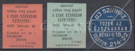 Színházak 3 db reklámbélyeg