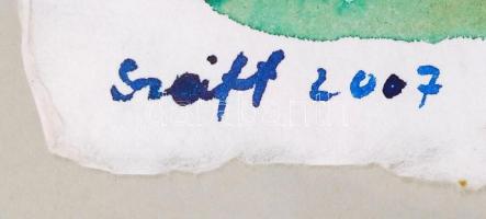 Szeift Béla (1944-): Kertben. Akvarell, merített papír, jelzett, üvegezett keretben, 30×22 cm