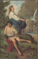 3 db régi művész motívumú képeslap / 3 old motive cards, artist cards