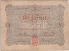 1848. 5Ft Kossuth bankó piros, előlapon gépszínátnyomat T:III