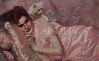 Lady with cat, pinx. V. Corcos