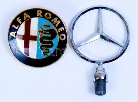 2 db fém autó márkajelzés: Alfa Romeo, Mercedes, m:12 cm, d:7 cm