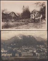 13 db régi képeslap: az osztrák és svájci Alpok (8), egy Budapest, Gyergyói-havasok, és Orsova lap, egy magyar folklórlap és Fáy Aladár Toldy illusztrációja / 13 postcards: Austrian and Swiss Alps (8), Budapest, Orsova and Munții Giurgeu, Hungarian folklore card, and Aladár Fáy card