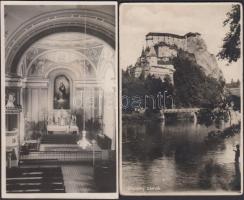 13 db régi képeslap: az osztrák és svájci Alpok (8), egy Budapest, Gyergyói-havasok, és Orsova lap, ...