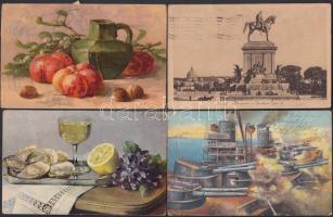 4 db régi képeslap / 4 postcards: Rome, warship, 2 still life, pinx. M. Billing, C. Klein