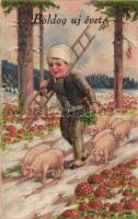 New Year, chimney sweeper, pigs (wet damage)