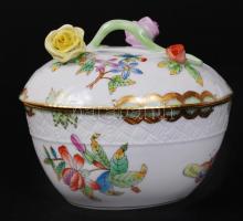 Herendi Viktória mintás szív alakú bonbonier, kézzel festett, jelzett , nagyon apró lepattanások a r...