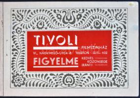 Tivoli filmszínház 2 db-os régi képeslap füzete színészekről, színdarabokról, benne nyereményjáték felhívás / cinema's postcard-booklet, artists, plays