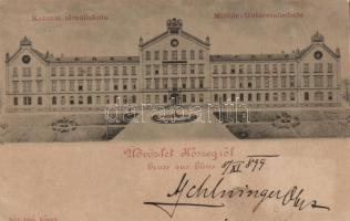 Kőszeg - 2 db régi városképes lap: 1899 Katonai alreáliskola és Ó-ház