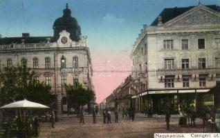 Nagykanizsa - 2 db városképes lap: Csengeri és Főút, Hungária biztosító, Hotel, Stern József, Rospenberg Jónás, Bartha és Fürst üzletei