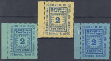 Hawaii 1951 3 db Bélyegkiállítási bélyeg