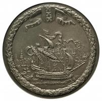 Hollandia 1975. "Amszterdam 700 éves" Ag emlékérem (110.7g/0.835/60mm) és Br emlékérem (60...