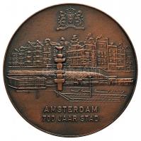 Hollandia 1975. "Amszterdam 700 éves" Ag emlékérem (110.7g/0.835/60mm) és Br emlékérem (60...
