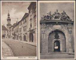 Sopron - 4 db városképes lap: Loggiás ház szószékkel, Hűség kapu, Kolostor utca, Nagy Tómalom
