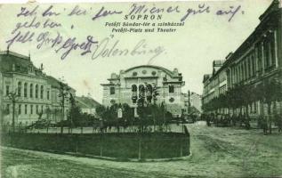 Sopron - 2 db városképes lap: Petőfi tér, színház, templom