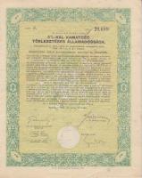 1942. A Magyar Királyság 3%-kal kamatozó törlesztéses államadóssági kötvénye 25P + 50P + 100P + 500P + 1000P-ről szelvényekkel, szárazpecséttel T:II